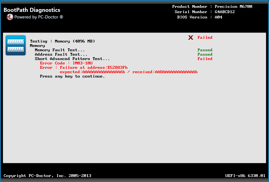 Bootpath Diagnostics Memory Failure