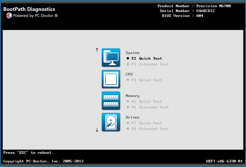 Bootpath Diagnostics Test Menu