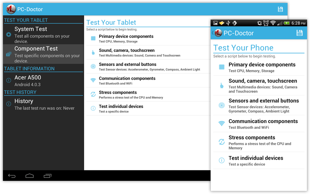 Diagnostics for Android Device Component Tests