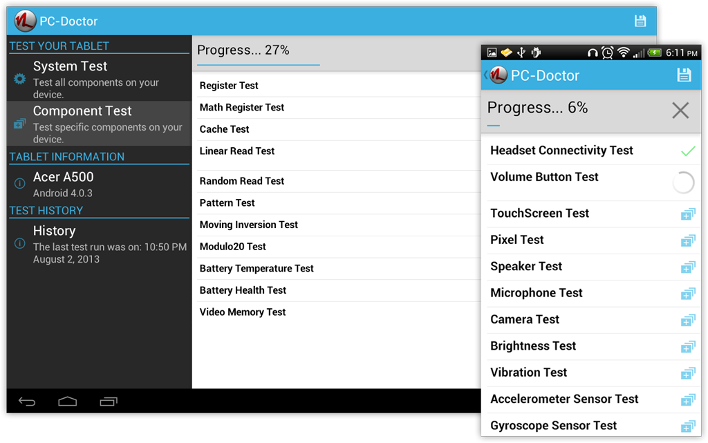 Diagnostics for Android Testing Progress